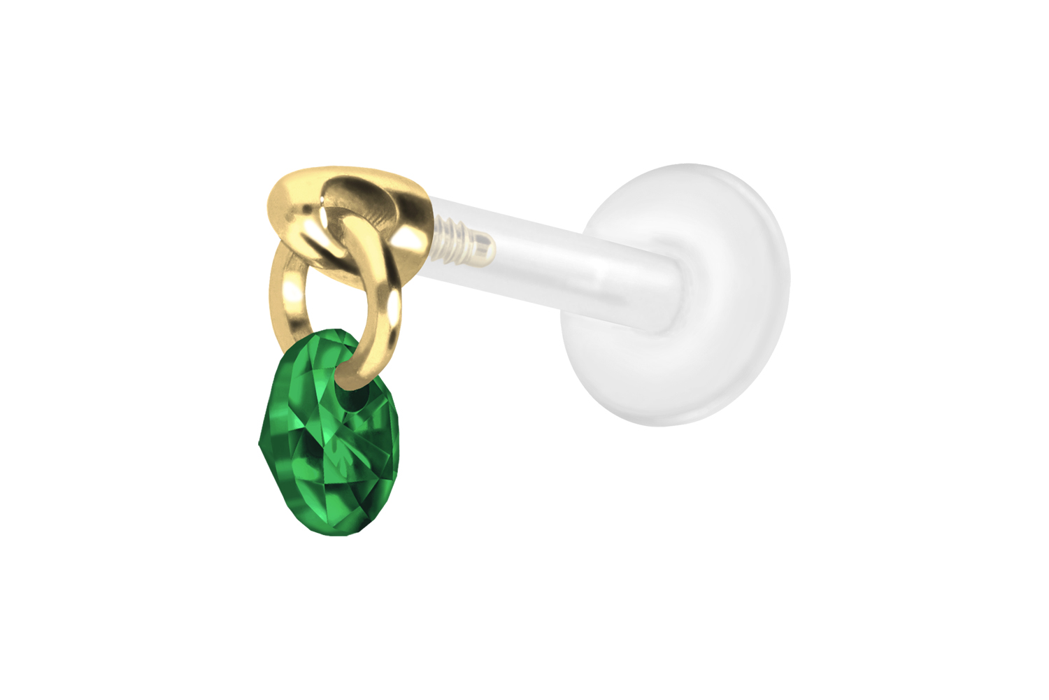PTFE Labret Piercing mit Innengewinde + Titan-Aufsatz RUNDER KRISTALL